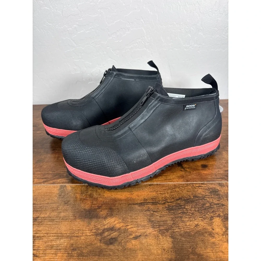 Bogs Overshoe Zip CT Waterproof Black Red Rubber‎ Work Boots Mens 9 Womens 10.5